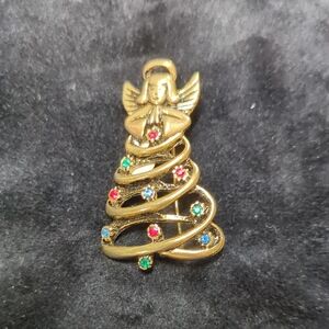 Gold Angel Christmas Tree Brooch